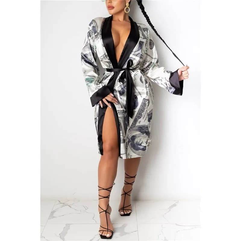 Home Women's Long Sleeve Thin Coat Sleepwear Bathrobe Printed Belted Lightweight Summer Spring Autumn Seasonal Street Style