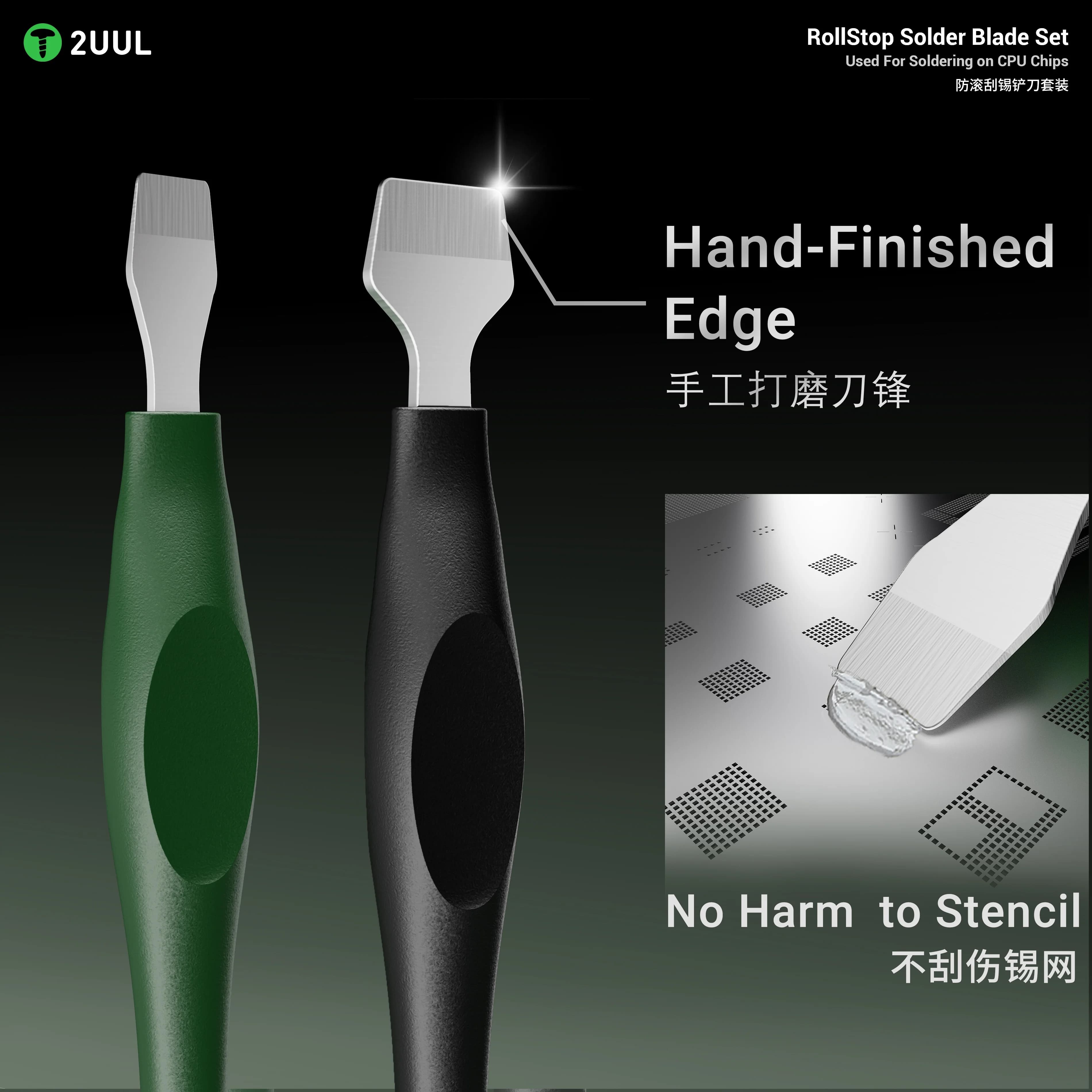 2UUL DA19 Anti-Roll Solder Scraper Set 9mm & 15mm- Blade for Phone Repair, CPU Chip, BGA Rework, PCB Soldering Tin Planting Tool