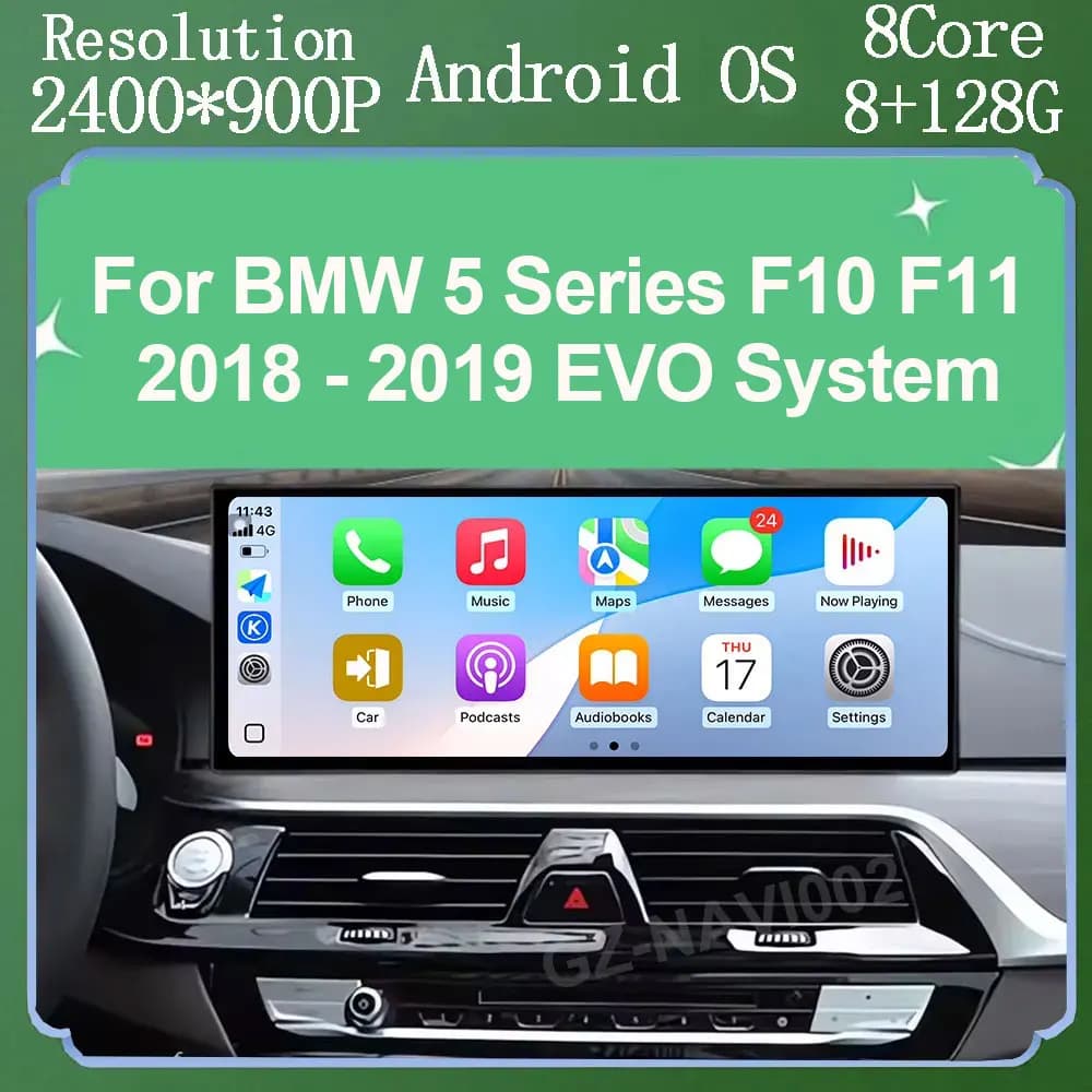 Per BMW Serie 5 F10 F11 2018 - 2019 Sistema EVO GPS Stereo Video Auto Android 15 Carplay Wireless Auto Bluetooth SWC BT DSP QLED