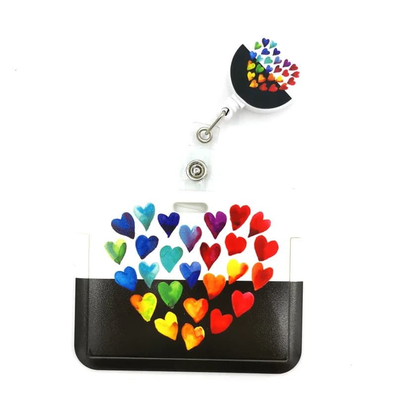 Rainbow Color Hearts Love ID porta Badge retrattile porta Badge ID Clip portachiavi per portachiavi portachiavi infermiera decorazione da lavoro