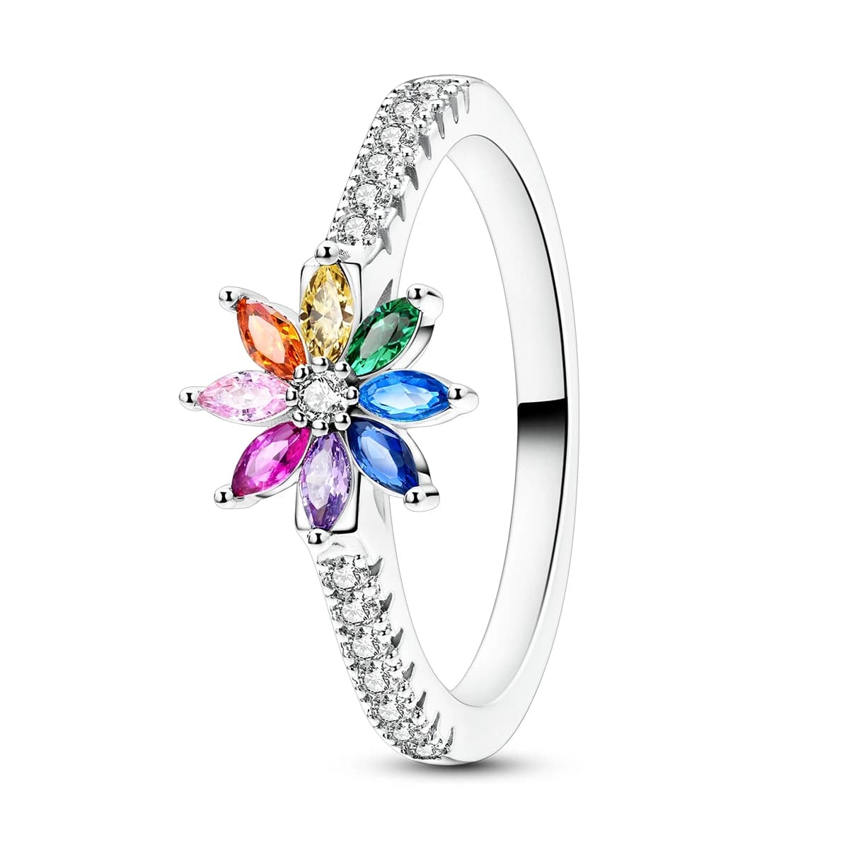 Anello in Argento Sterling 925 con Fiore Arcobaleno per Donne, Gioiello Raffinato con Zirconi Multicolore per la Festa della Mamma