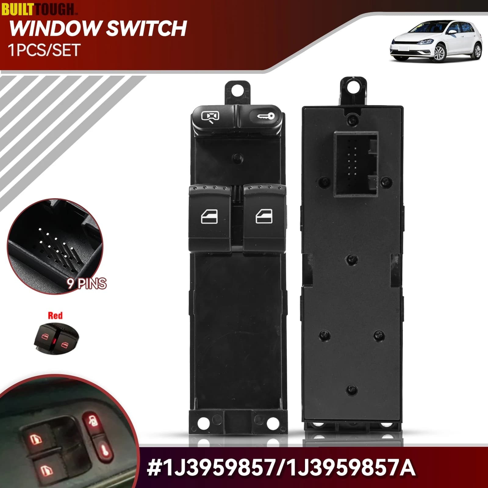 1 j3959857 pulsante interruttore alzacristallo elettrico pannello principale per SKODA FABIA OCTAVIA VW BORA GOLF SEAT LEON muslimah