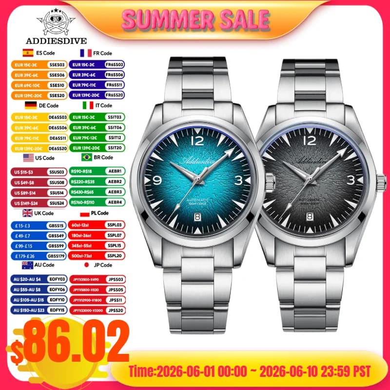 ADDIESDIVE AD2508 Orologio subacqueo uomo Luminoso 100M Impermeabile Acciaio inossidabile 316L 8215 Movimento Orologio meccanico automatico reloj
