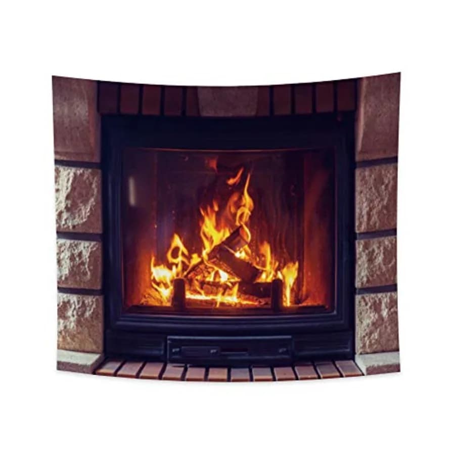 33.9x27.6 Inches Burning Fire Tapestry Christmas Fireplace Bright Brick Wall Hanging Vintage Merry Elements Festival Celebrate