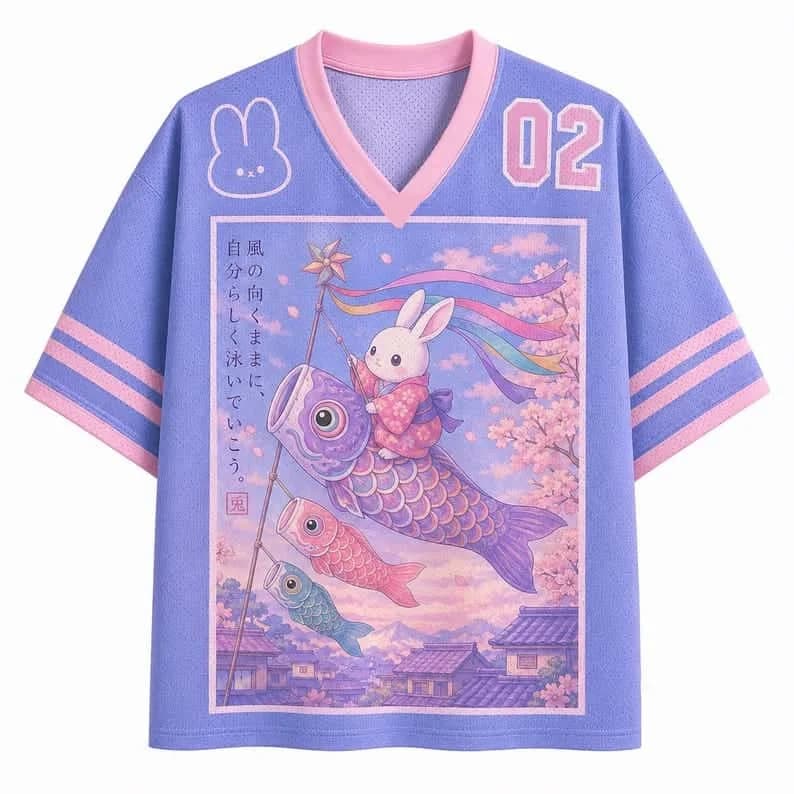 Summer 2026 Macaron Purple Cherry Blossoms Koi Rabbit T-shirt Adult Cute Pink Striped Mesh Sports Quick Drying Short Sleeve
