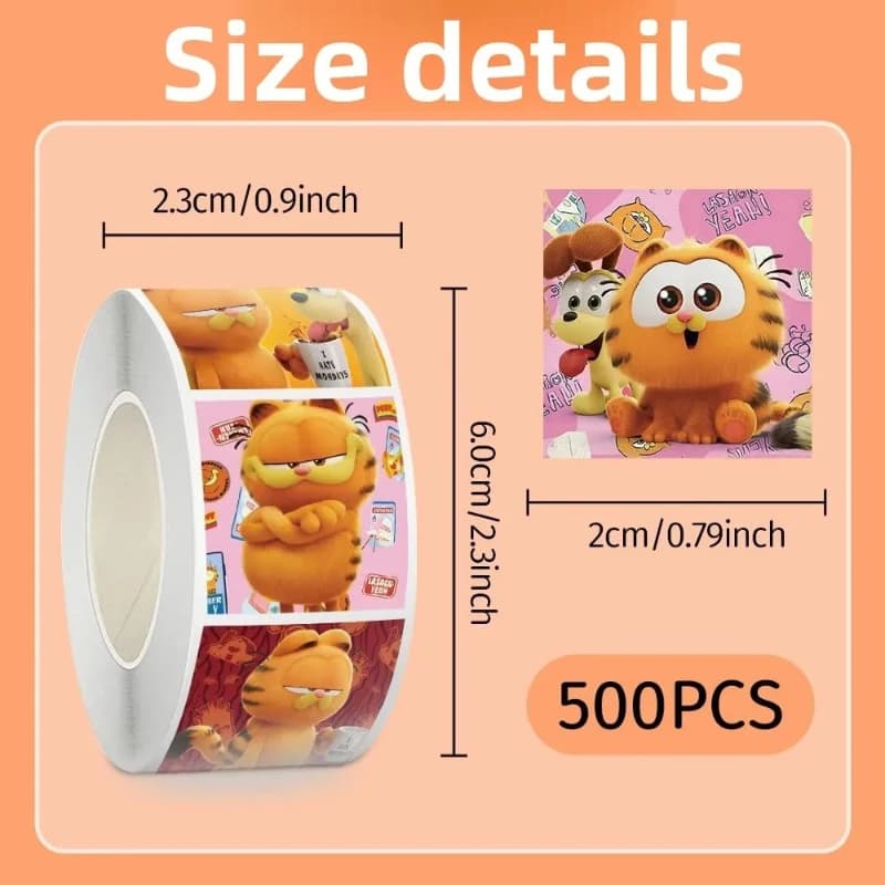 Garfield cartoon cute 500pcs roll stickers creative sealing stickers DIY decorative stickers anime merchandise wholesale