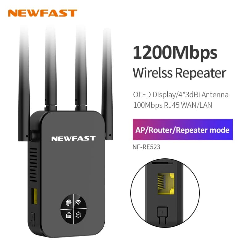 Comfast 2.4G e 5G Ripetitore WiFi Smart OLED Home Wireless Extender 4 * 3dBi Antenna ad alta potenza Segnale WiFi Gamma Amplificatore Router/AP