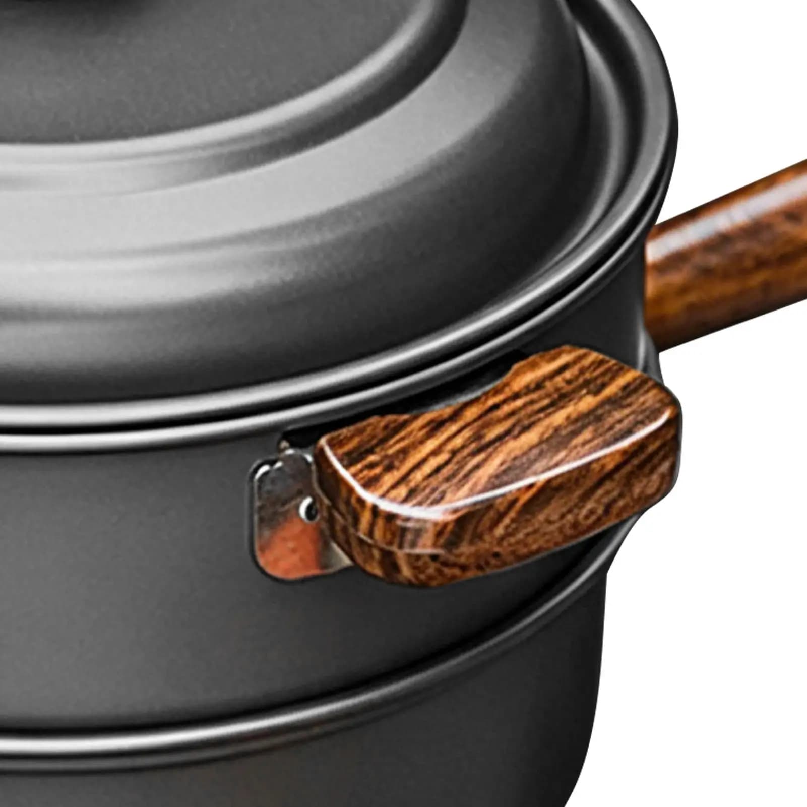 Pentola da campeggio a doppio strato con manico in legno, padella portatile da campeggio con vaporiera per 2-3 persone, per picnic, escursioni e backpacking