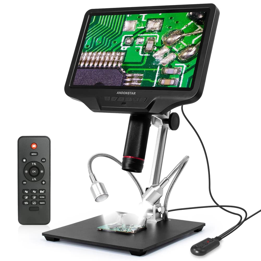 Andonstar AD407 Microscopio digitale per saldatura HDMI con schermo LCD da 7 pollici UHD da 4 MP Microscopi video 270X per la riparazione del telefono