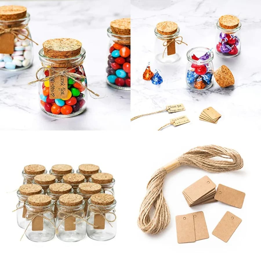 Bottiglie di Vetro Piccole Otis - Mini Barattoli con Tappi in Sughero - Barattoli Rotondi da 100ml per Artigianato, Portacandele, Bottiglie per Pozioni, Confezione da 12