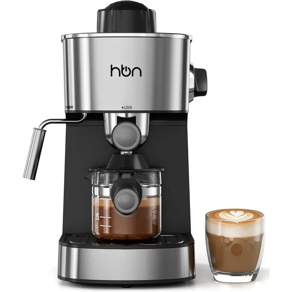 Macchina Compatta per Espresso e Latte da 3,5 Bar con Caffettiera in Acciaio Inox da 2-4 Tazze e Vaporizzatore da 800W, Ideale per Casa e Ufficio