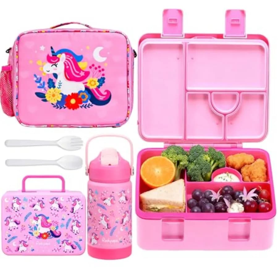 Set Pranzo con Bottiglia Termica da 400ml e Borsa Termica Anti-perdita, Contenitore Bento da 5.5 Tazze per la Scuola, Senza BPA e Adatto al Microonde