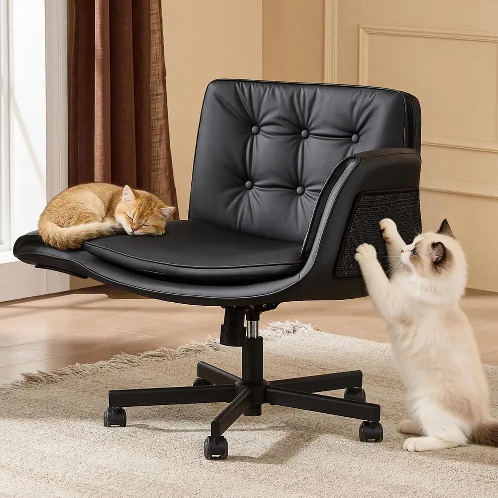 Sedia Criss Cross con Tappetino Antigraffio in Sisal Naturale, Braccioli Regolabili a 5 Livelli, Ruote Silenziose a 360°, Adatta per Ufficio e Gaming