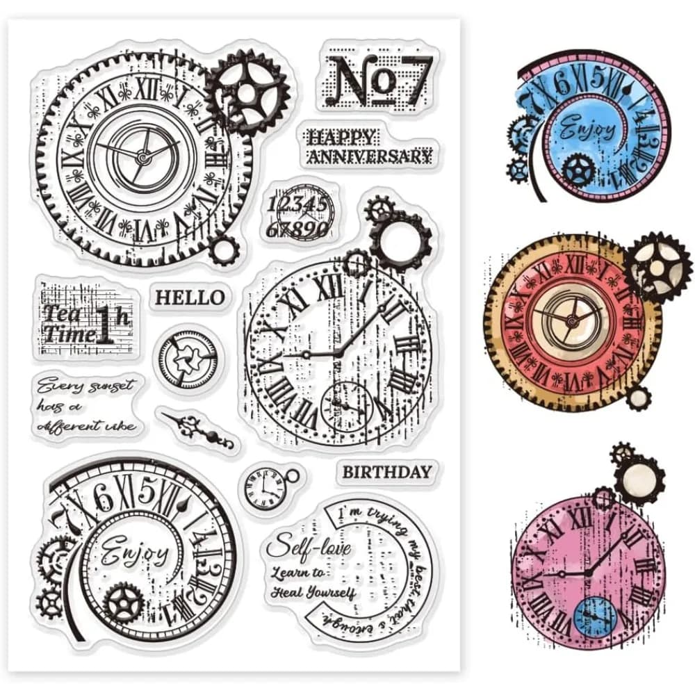 Timbri trasparenti per orologio con ingranaggi vintage Timbri trasparenti in silicone con ruota dentata Timbri trasparenti per scrapbooking e carte fai-da-te