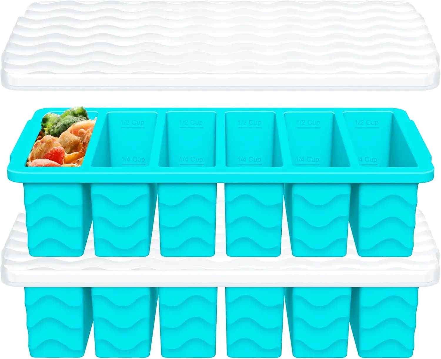 Set di 2 Vaschette in Silicone per Freezer con Coperchi per Zuppe, Salse e Brodo - Stampi per Cubetti di Ghiaccio Grandi, Adatti per Forno e Lavastoviglie