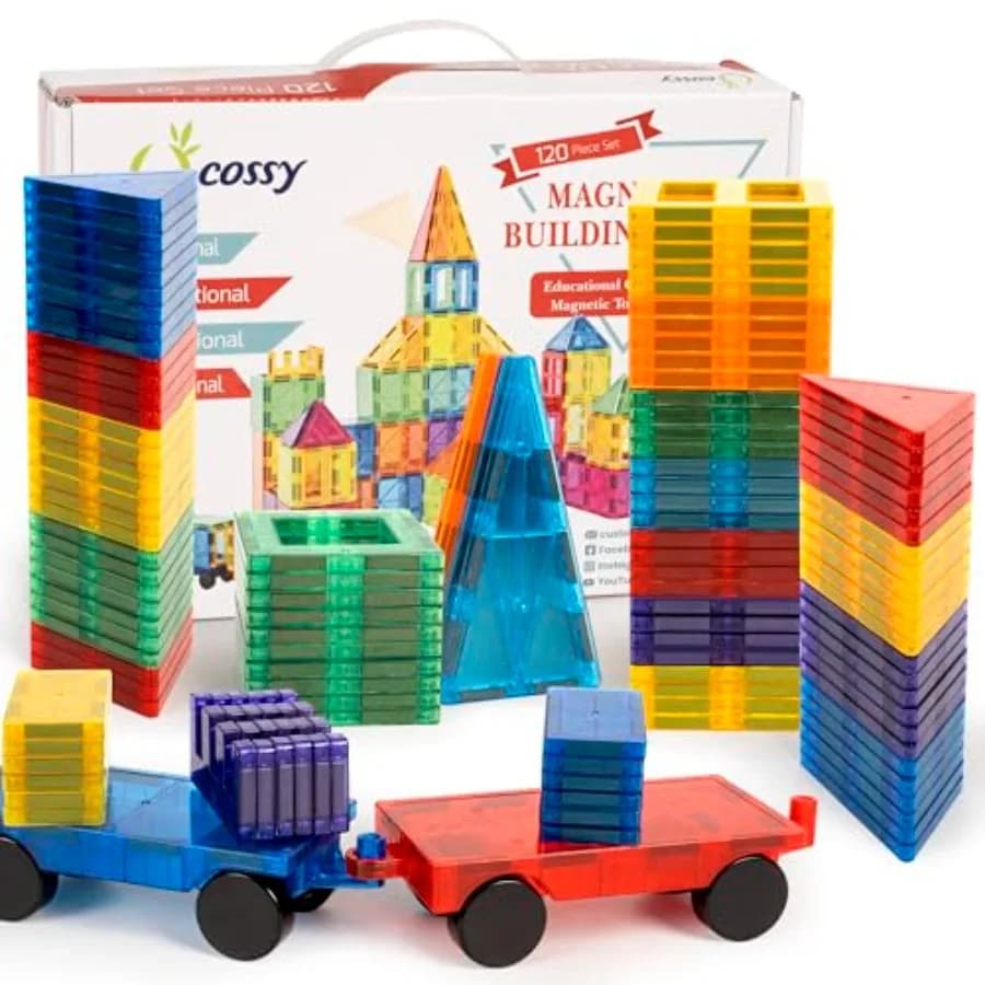120Pcs Magnetic Tiles Magnetic 3D Building Blocks Set Educational Construction Toys for 3 4 5 6 7 8 Year Old Boy and Girl with