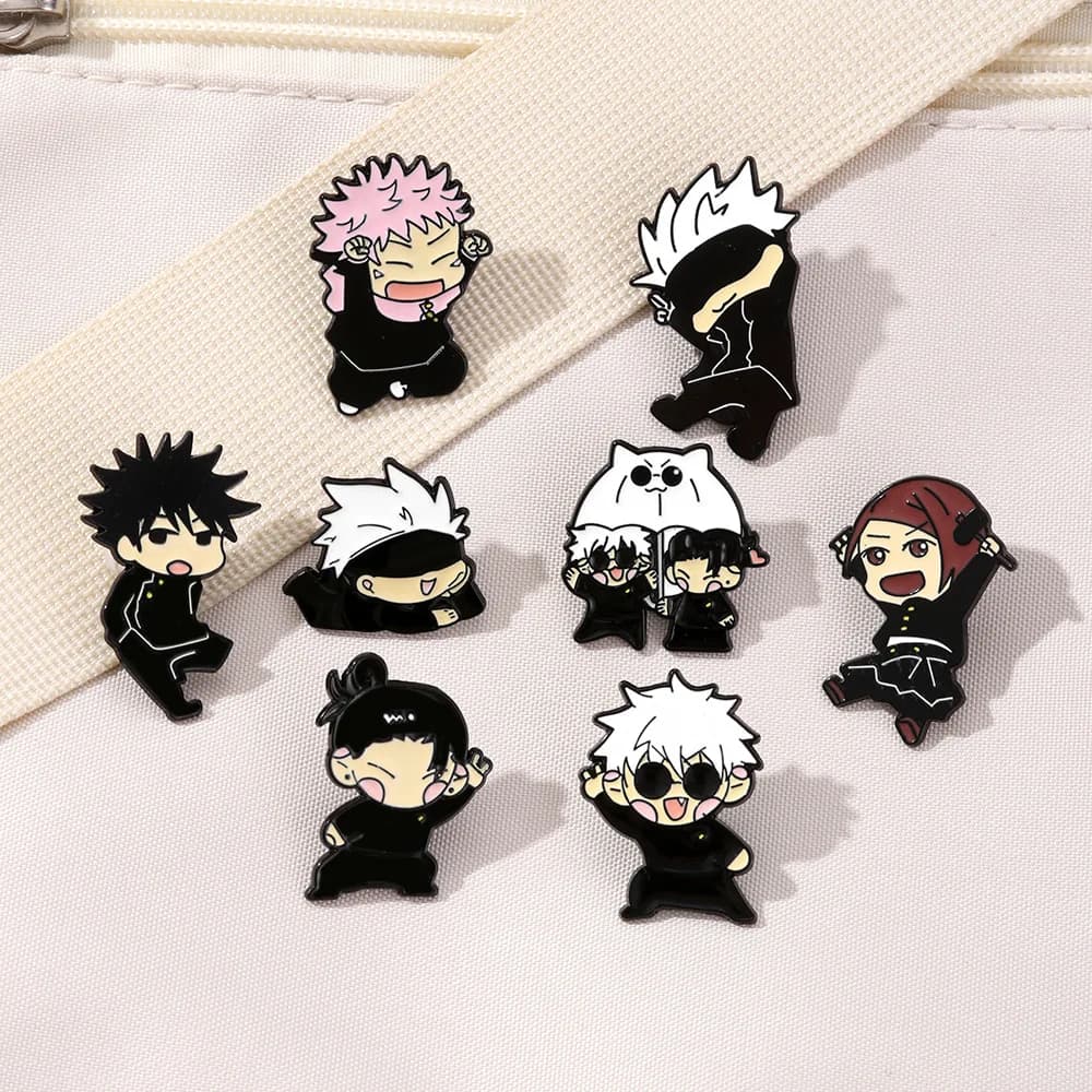 Set di 8 spille smaltate anime di Itadori Yuji, spilla creativa in metallo con personaggi dei cartoni animati Gojo Satoru, gioielli per cappelli, zaini, regalo per amici