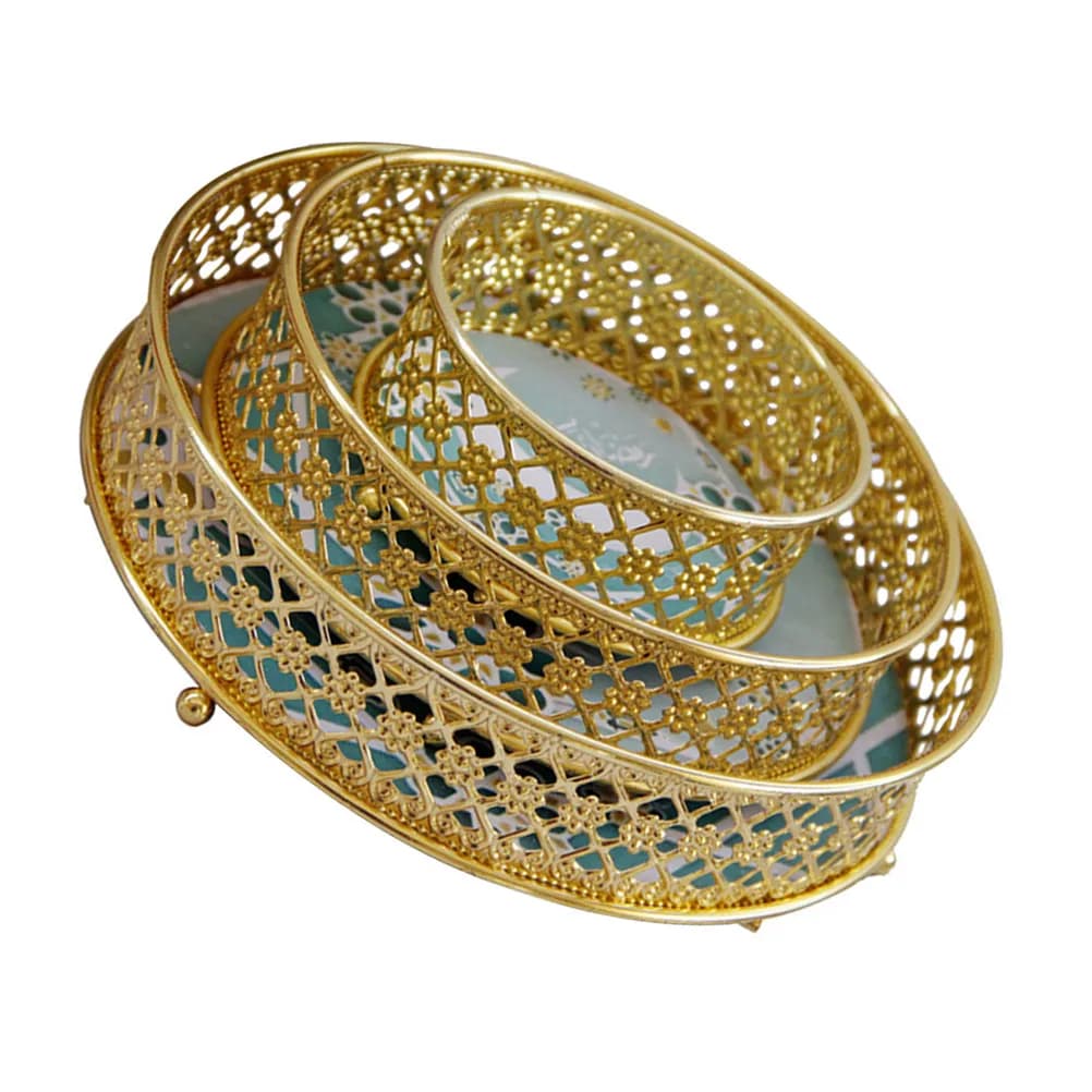 3Pcs Exquisite Metal Fruit Tray Hollow Design Snack Dish Candy Plate Dried Fruit Container Desktop Decorative Serving Basket