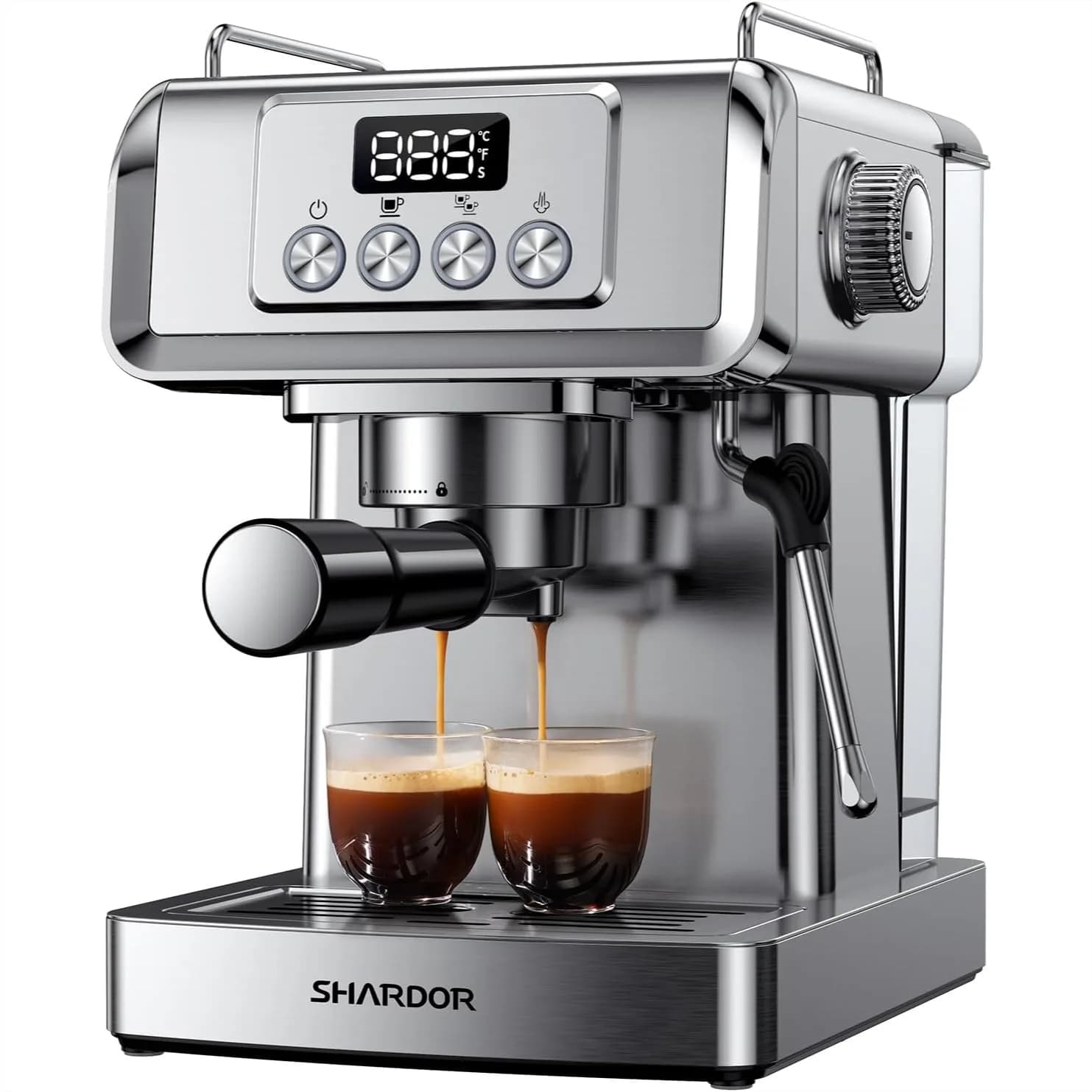 Macchina per Espresso a 20 Bar con Display Temperatura, Lancia Vapore Integrata per Latte e Cappuccino, Acciaio Inossidabile, 1350W
