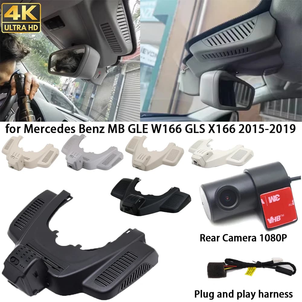 Telecamera da cruscotto 4K anteriore e posteriore per Mercedes Benz MB GLE W166 GLS X166 2015-2019, DVR Plug and Play, Registratore Wi-Fi con registrazione 24h.