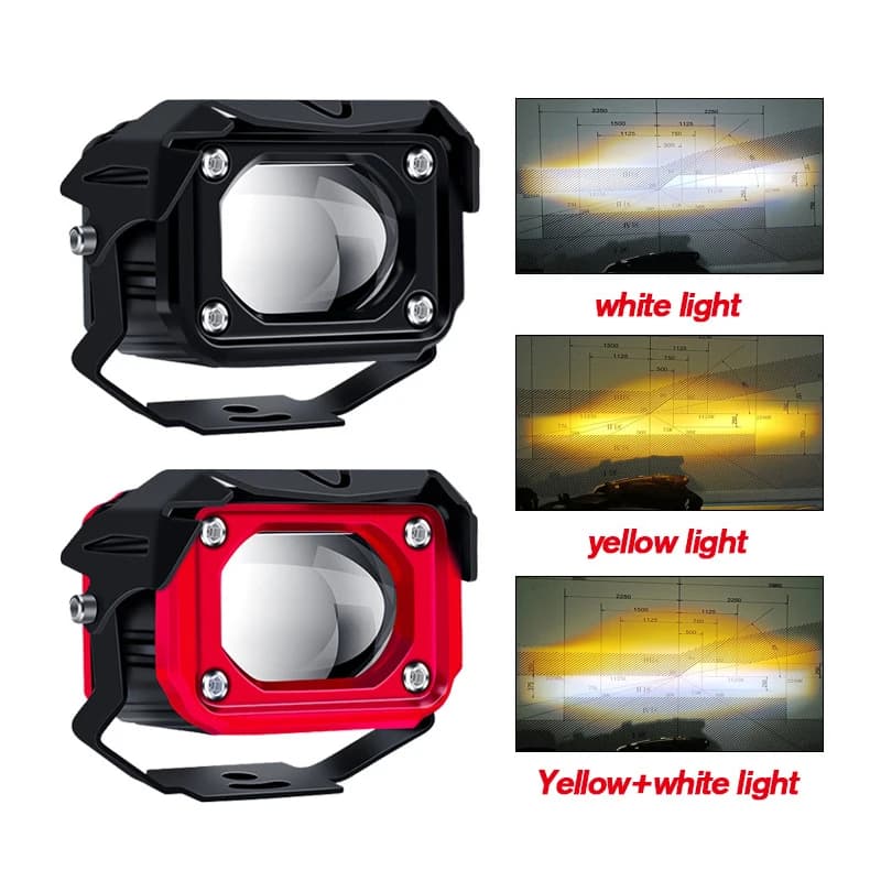 Lente del faro del motociclo DRL lampadina del faro del laser proiettore del fendinebbia Mini di piccole dimensioni doppio colore bianco giallo DC 9-80V 50W