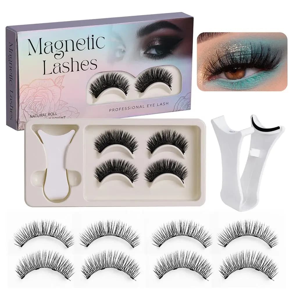Kit of 2 Magnetic Eyelashes Paia with Magnetic Grips, Natural 3D Facades, Hand-Made Faces, Wearing Facili, Without Colla