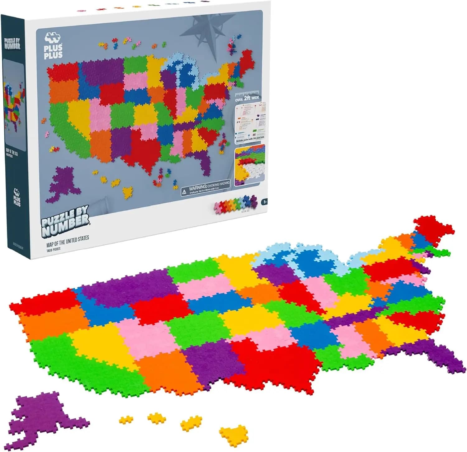 Puzzle per numero - Mappa da 1.400 pezzi degli Stati Uniti - Giocattolo da costruzione con stelo/vapore, mini blocchi puzzle ad incastro