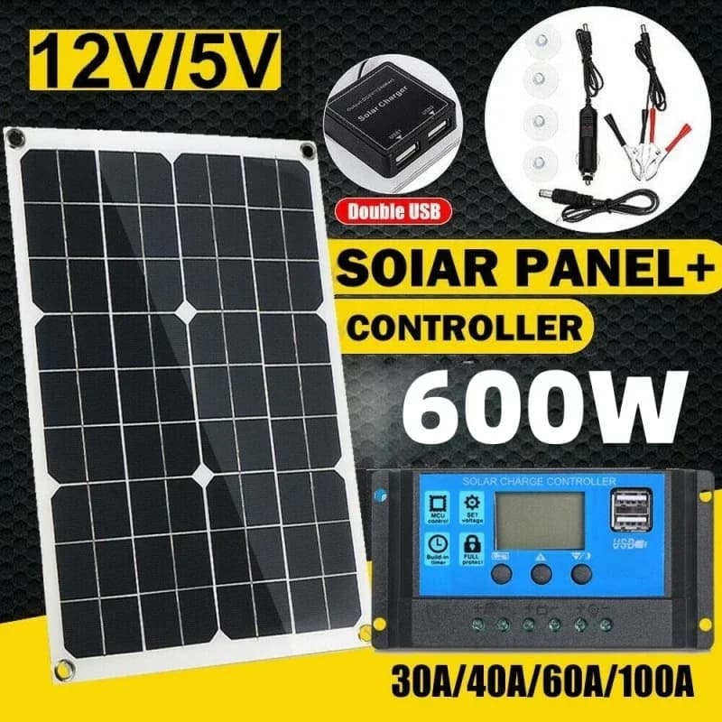 Kit pannello solare 600W completo USB 12V con celle solari controller 100A per caricabatteria per telefono cellulare per yacht RV barca