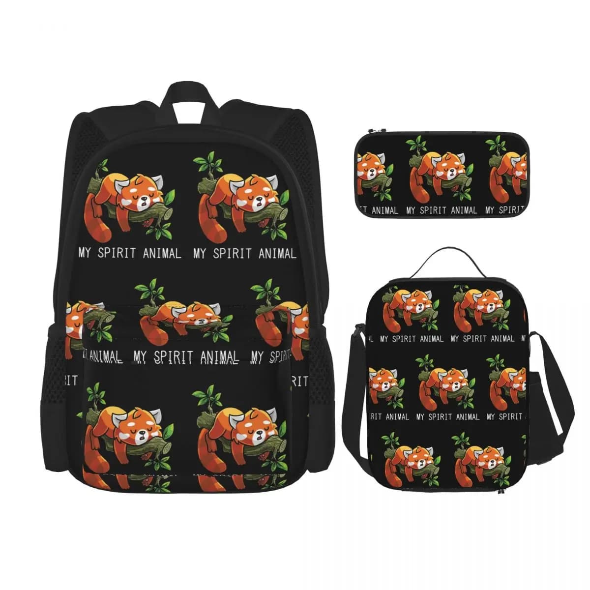 Zaini con motivo panda rosso, zaini per studenti, borse scolastiche, zaino, borsa per il pranzo, astuccio, set da tre pezzi