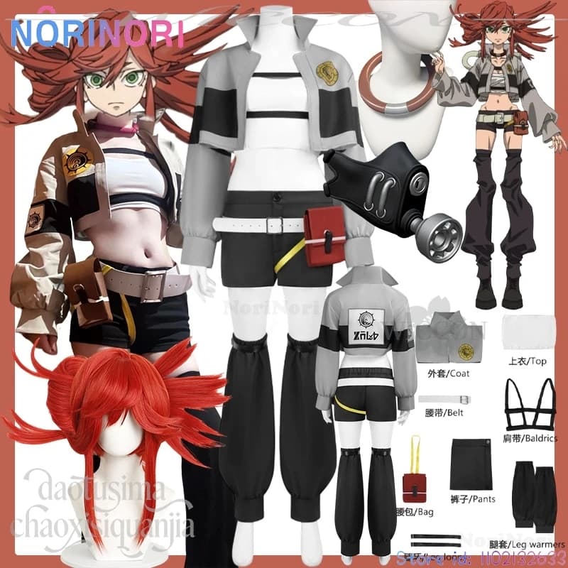 Riyo Reaper Fashion Jirai Kei Uniform for Girls Punk Cool Coat Top Shorts 3D Mask Necklace Cosplay Wigs GACHIAKUTA