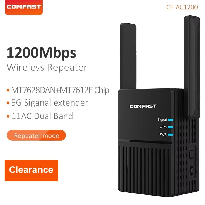 Ripetitore WiFi Comfast 1200Mbps Dual-band 2.4G/5.8G Amplificatore di Segnale di Rete Extender WiFi con 2 Antenne