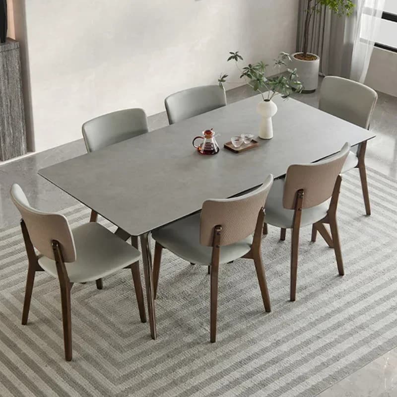 Tavolo da Pranzo Rettangolare Compatto Stile Nordico Italiano, Tavolo Moderno per Casa con Gambe in Metallo, Arredamento per Hotel