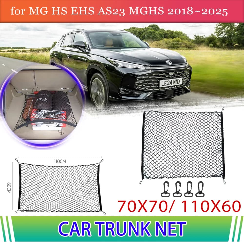 Rete per bagagliaio di un'auto per MG HS EHS AS23 MGHS 2018 ~ 2025 2019 Bagagli posteriori Cargo Mesh Storage Organizer Tasca elastica Accessori in nylon