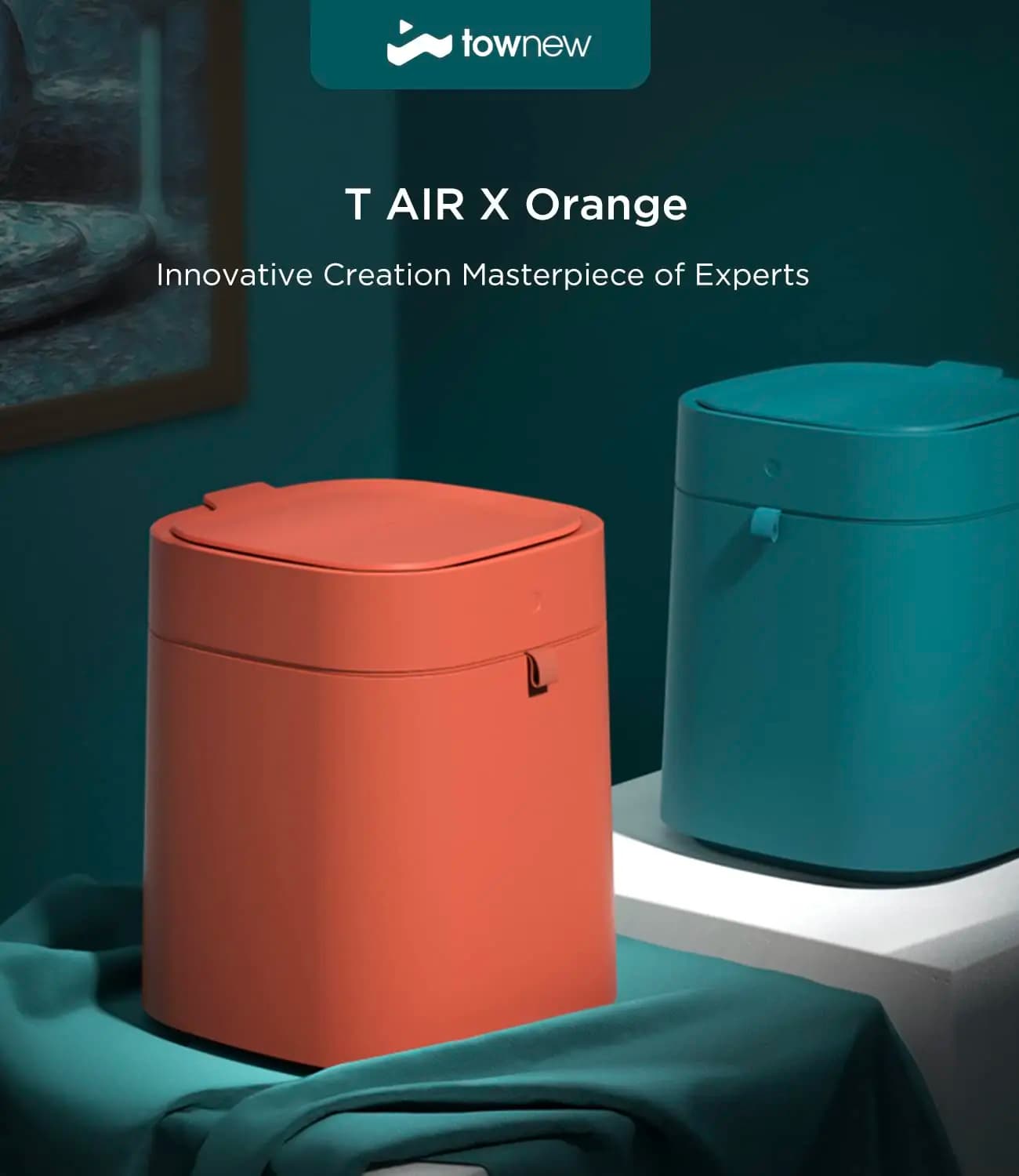 TOWNEW T Air X Orange pattumiera autosigillante pattumiera automatica da 3.5 galloni con sensore di movimento e maniglia