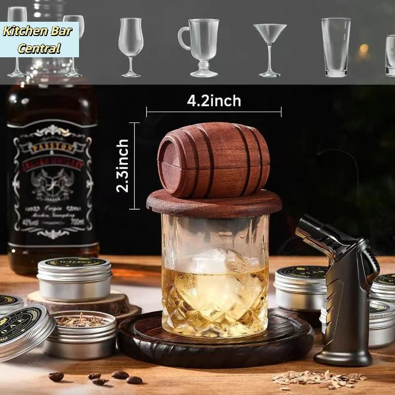 【Whiskey Barrel Smoker Set Bar Cocktail Flavoring Tool With Barrel Filter Smoking Infuser For Drink Enhancement】