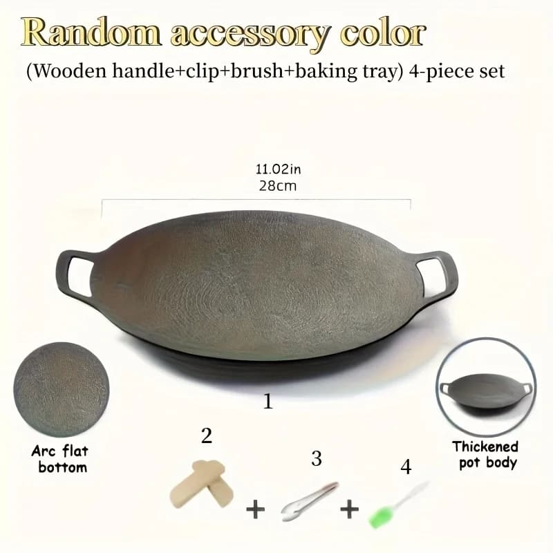 Cast iron non-stick pan - Wok in cast iron - Non-stick pan. Easy to clean | Outdoor kitchen tools - Outdoor camping
