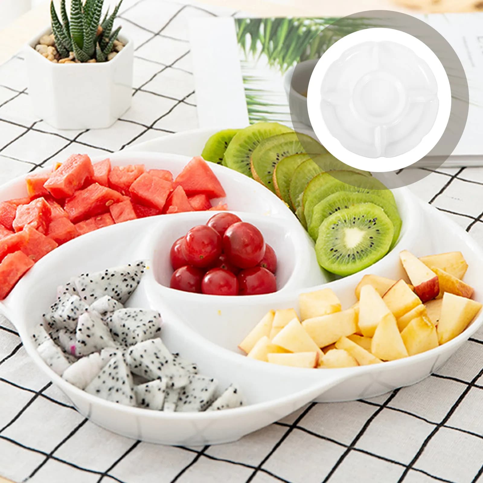 Piatto Diviso per Conservazione Alimenti, Vassoio Multi-Compartimento per Frutta, Snack e Frutta Secca, Piatto da Servizio per Feste