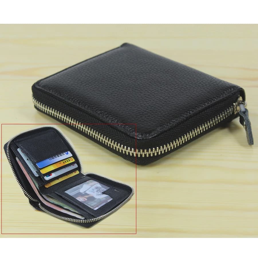 Fashion Men's Genuine Leather Wallet zip around Short money clip Leather Clutch wallet Coin Bag Purse Black Free ship WL007