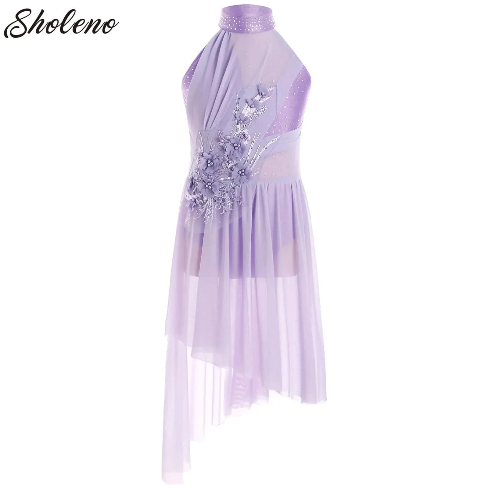 Vestito da ballo lirico per balletto per bambina, body da ginnastica, vestito da tutu, strass, pattinaggio di figura, costume da danza moderna contemporanea