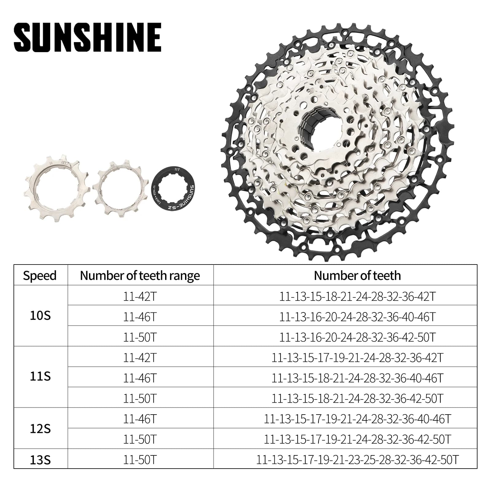 SUNSHINE 108 Sounds Steel Mountain Bike Cassette 10 11 12 13 Speed Ultra-light Flywheel For SHIMANO HG 11-42T 11-46T 11-50T