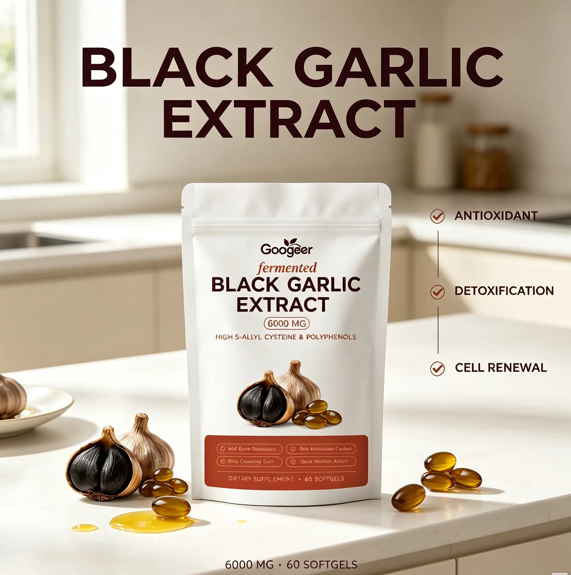 Fermented Black Garlic Extract Softgel Antioxidant Support Body Detox Purify Free Radical Immune Care Black Garlic Soft Capsules