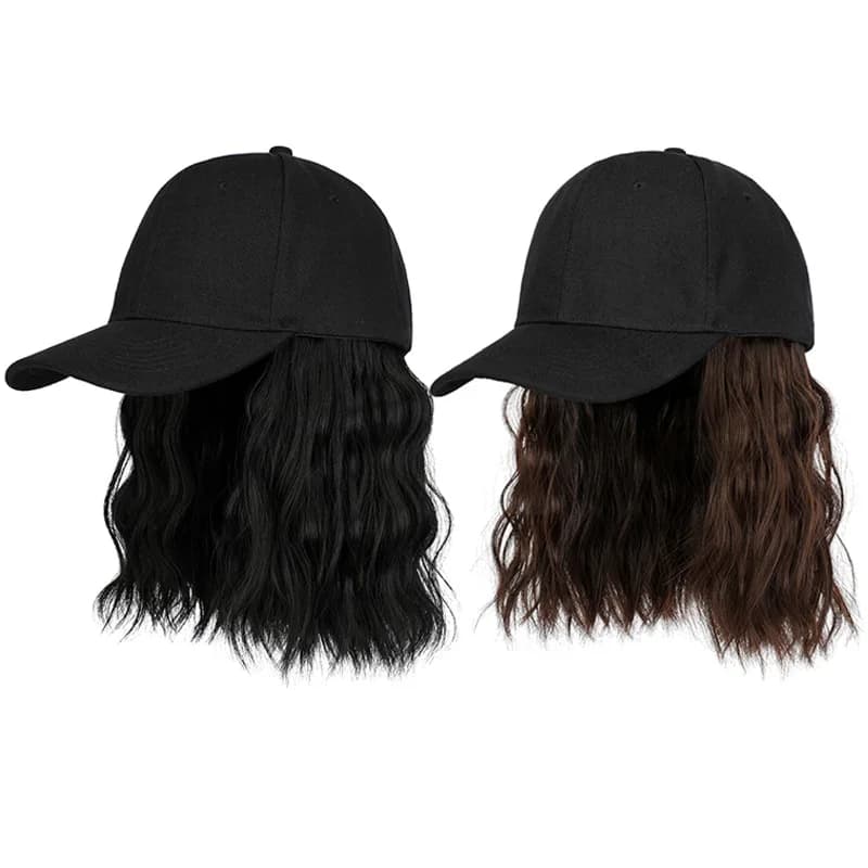 New Fashion Hat Hair Extensions Medium Long Women's Wigs Hats Copricapo Connected Synthetic wig with visor for women
