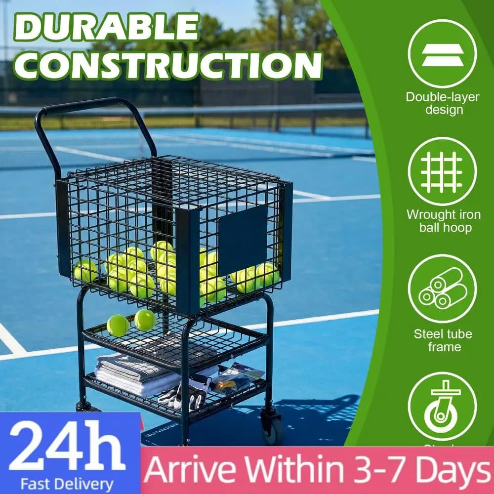 Carrello Portapalle da Tennis con Cesto di Raccolta Facile da Usare, Contiene 350 Palline per Allenamento e Uso in Campo