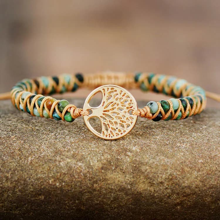 Braccialetto dell'Amicizia e dell'Amore con Albero della Vita, Pino Africano e Perline in Pietra Naturale Intrecciato a Mano