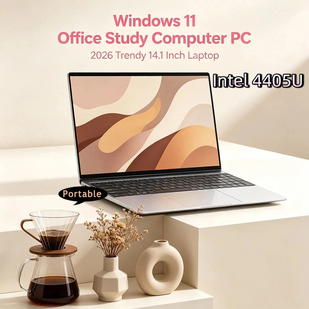 Laptop HD 14.1" Ultra Sottile con Intel 4405U, 16GB RAM, 2TB SSD, Windows 11 Pro, per Casa, Ufficio e Gaming