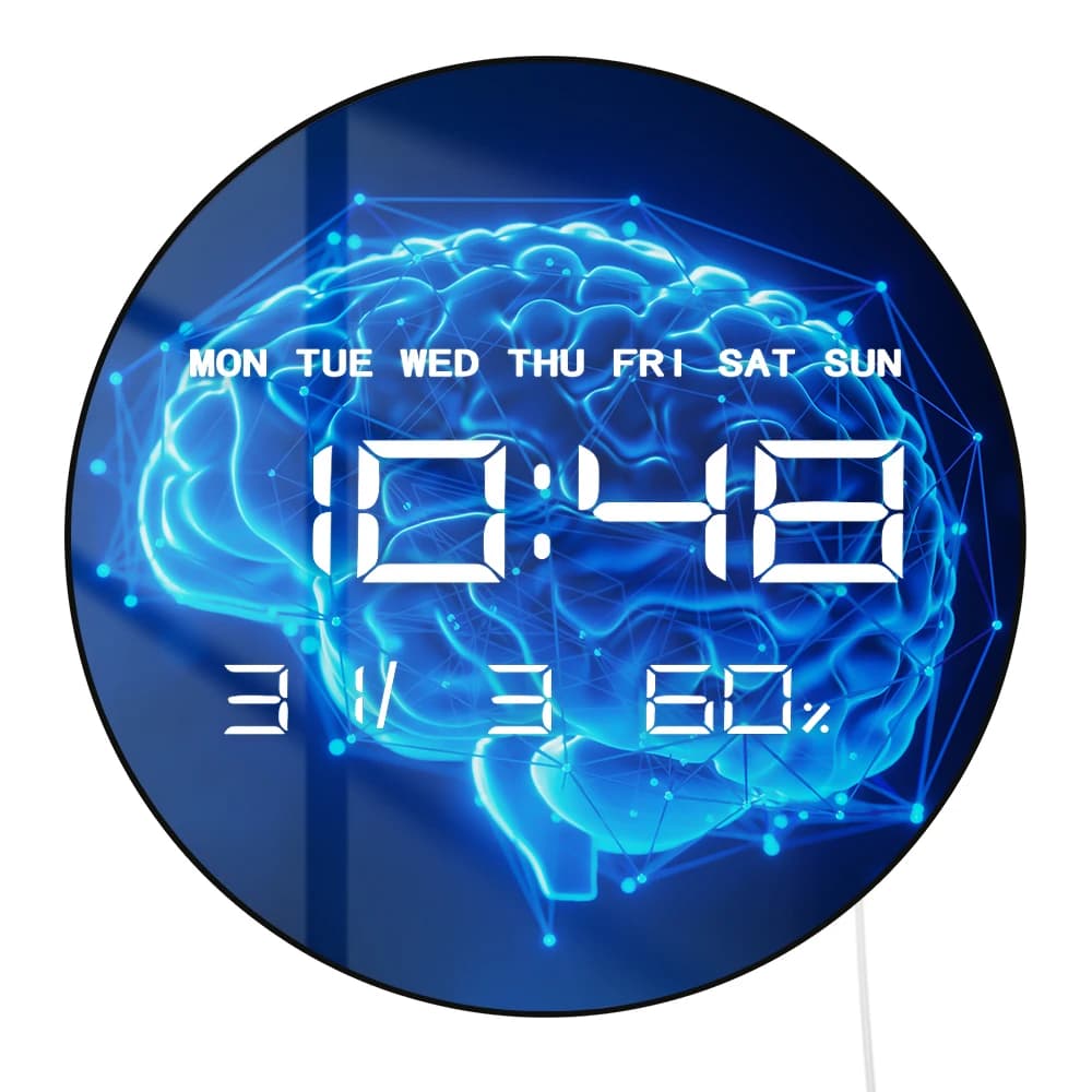 Orologio da Parete Digitale Moderno a Forma di Cervello, Grande Display per Terapia, Ufficio, Arte Neuroscienzistica, Orologio Elettrico LED con Oscuramento Automatico