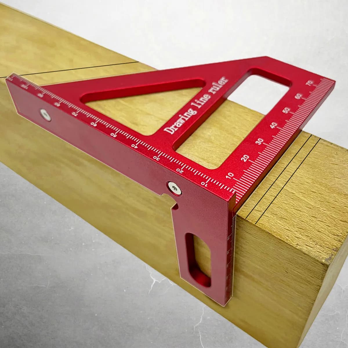 Righello triangolare mitra rossa in lega di alluminio 45 ° /90 ° Goniometro quadrato per la lavorazione del legno - Strumenti di misurazione del layout multiangolo 3D