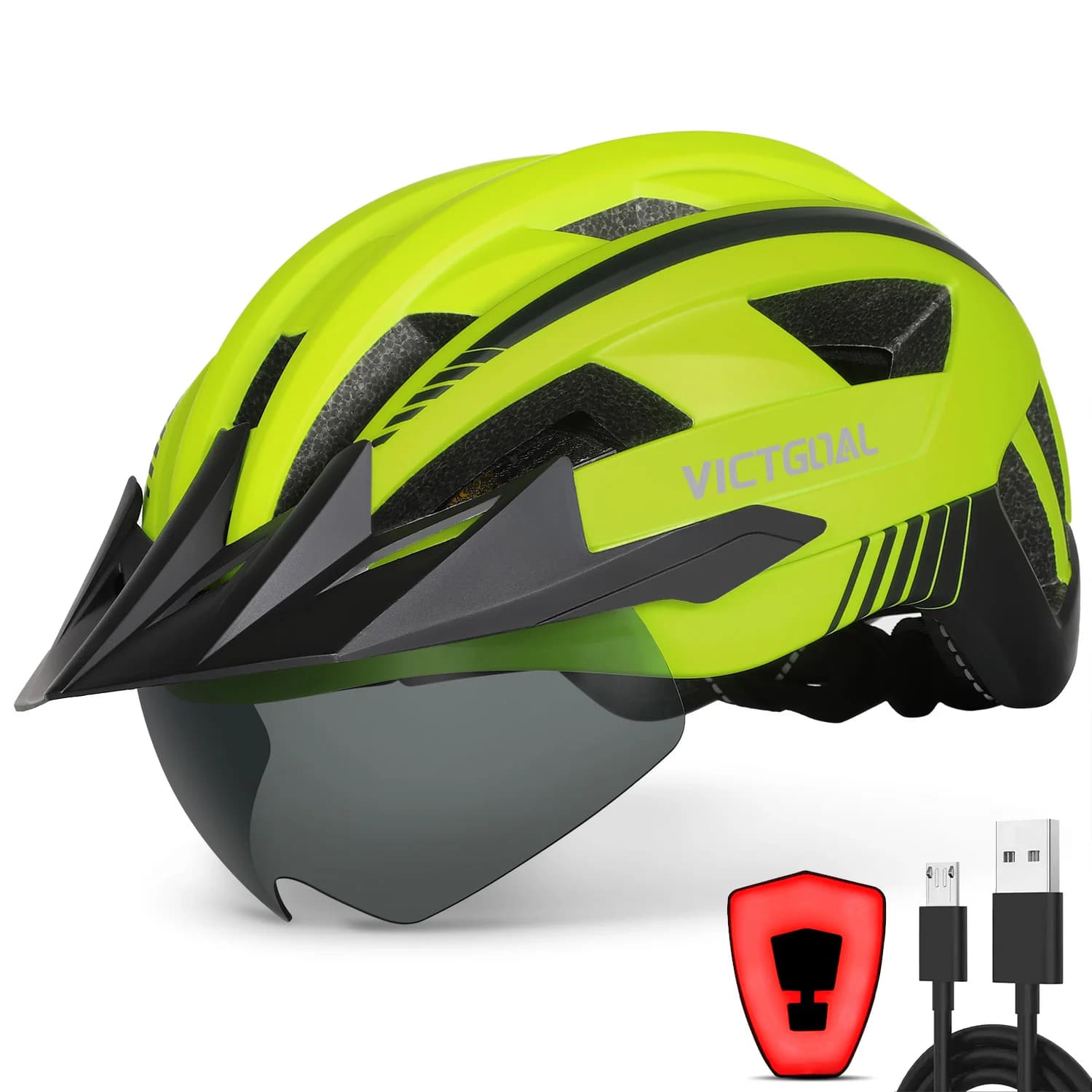 VICTGOAL USB Light Bicycle Helmets Adults MTB Bike Safety Caps with Goggles Visor Men Women Road Bike Electric Scooter Cycling Helmets