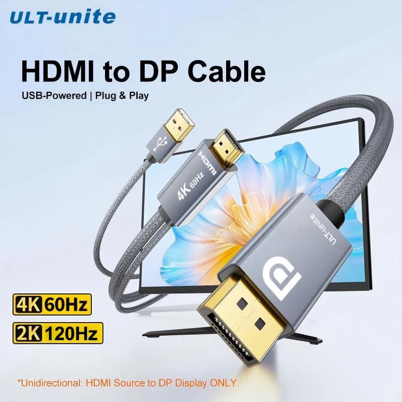 Active HDMI to DisplayPort Cable 4K 60Hz,2K@120Hz Uni-Directional HDMI Source to DP Monitor Adapter Display Port Cord For PS5
