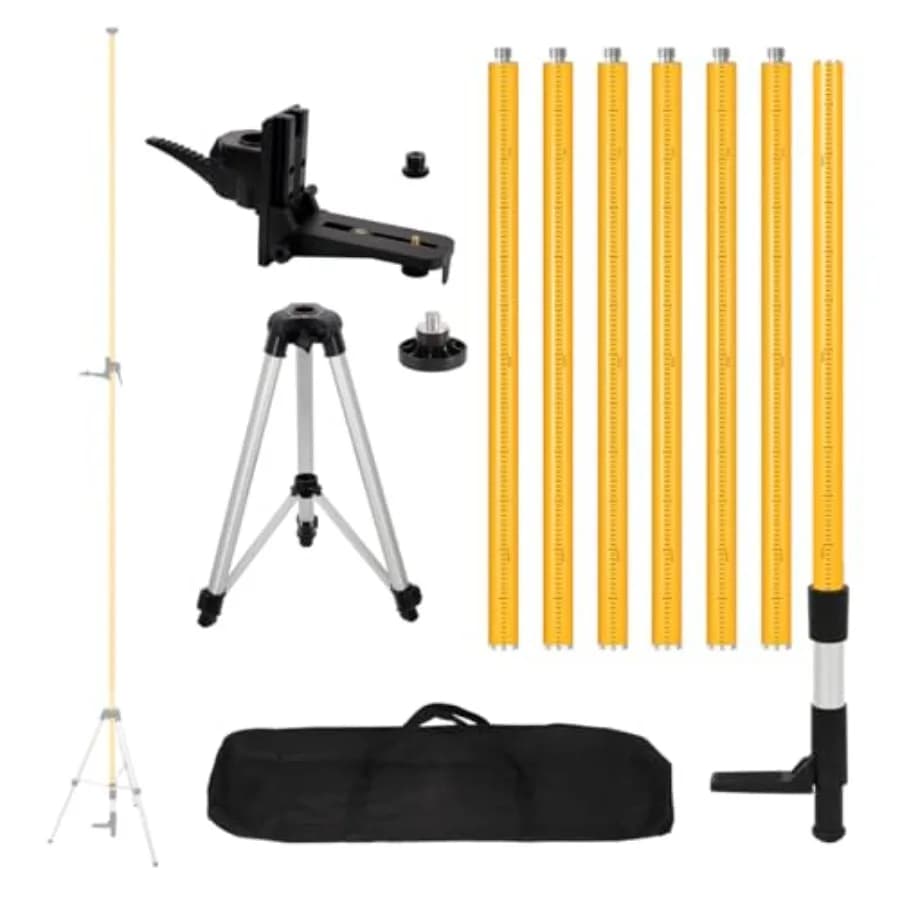 Asta Telescopica per Livella Laser da 4,8 m (15,7 piedi) Aggiornata con Treppiede e Morsetto di Montaggio, Staffa Regolabile con Attacchi 1/4"-20 e 5/8"-11